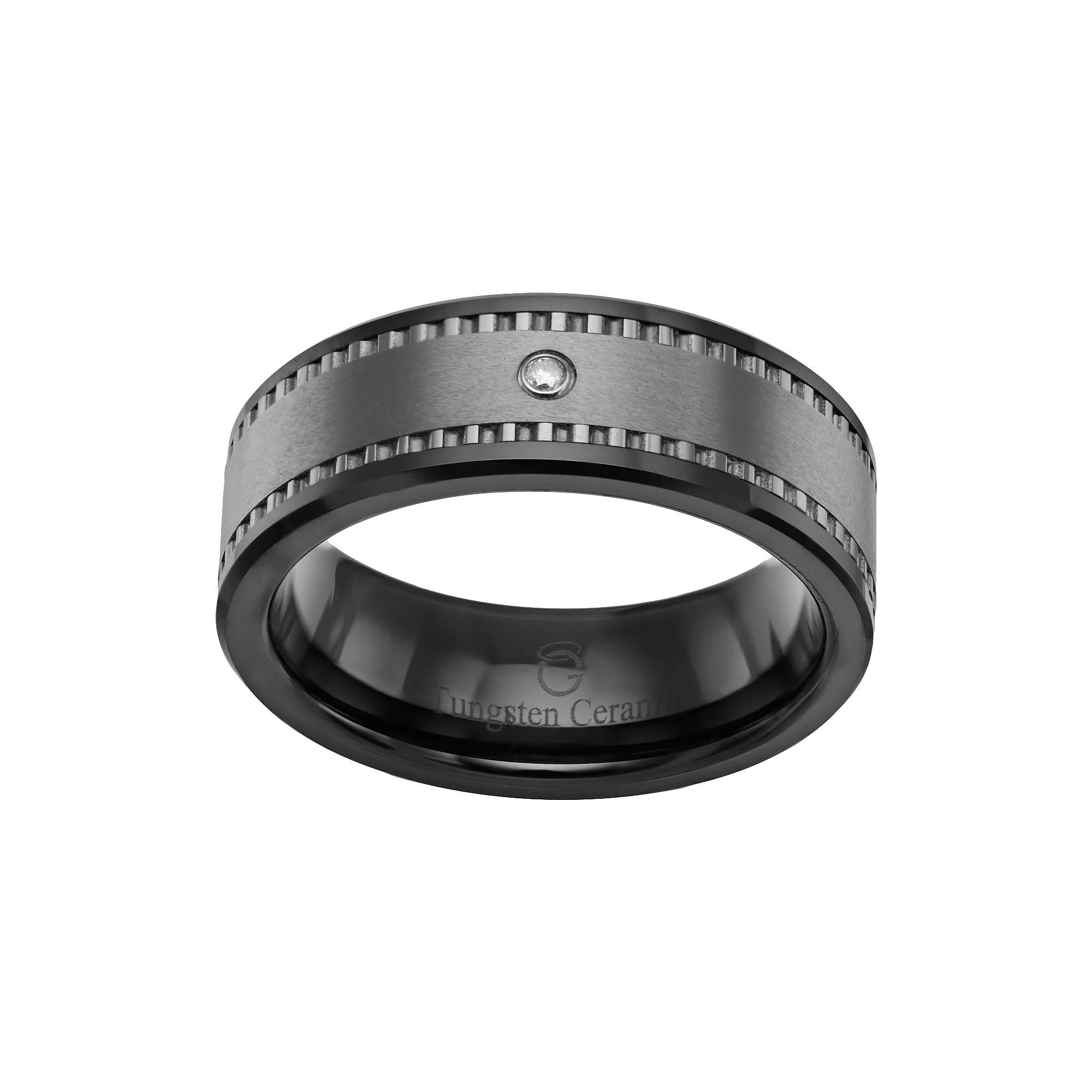 Diamond Accent Black Ceramic and Tungsten Band - Men, Men's, Size: 8 Product Image