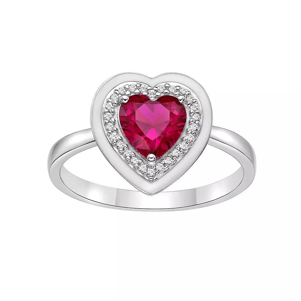 Gemminded Sterling Silver Lab-Created Ruby & Lab-Created White Sapphire Heart Ring, Women's, Size: 8 Product Image