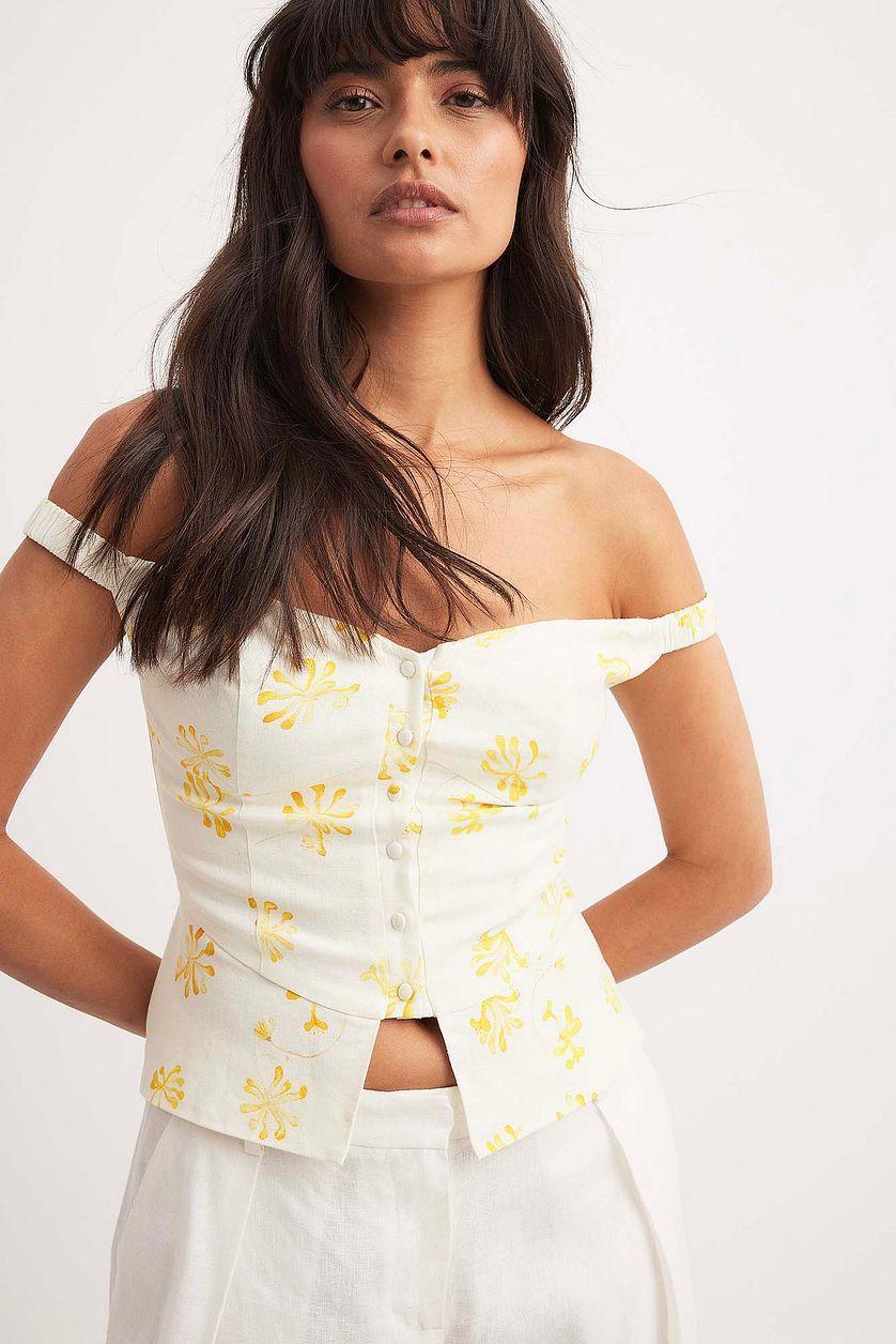Off Shoulder Linen Blend Corset Top Product Image