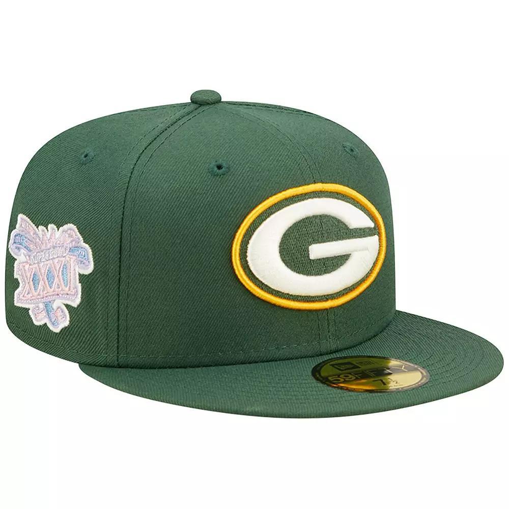 Men's New Era Green Green Bay Packers Super Bowl XXXI Purple Pop Sweat 59FIFTY Fitted Hat, Size: 7 Product Image