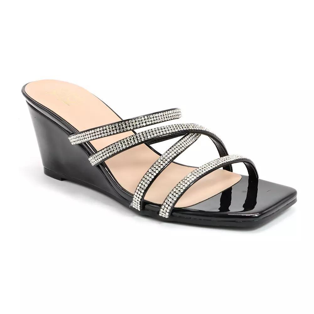 Yoki Arlette-05 Women's Rhinestone Wedge Sandals, Black Product Image