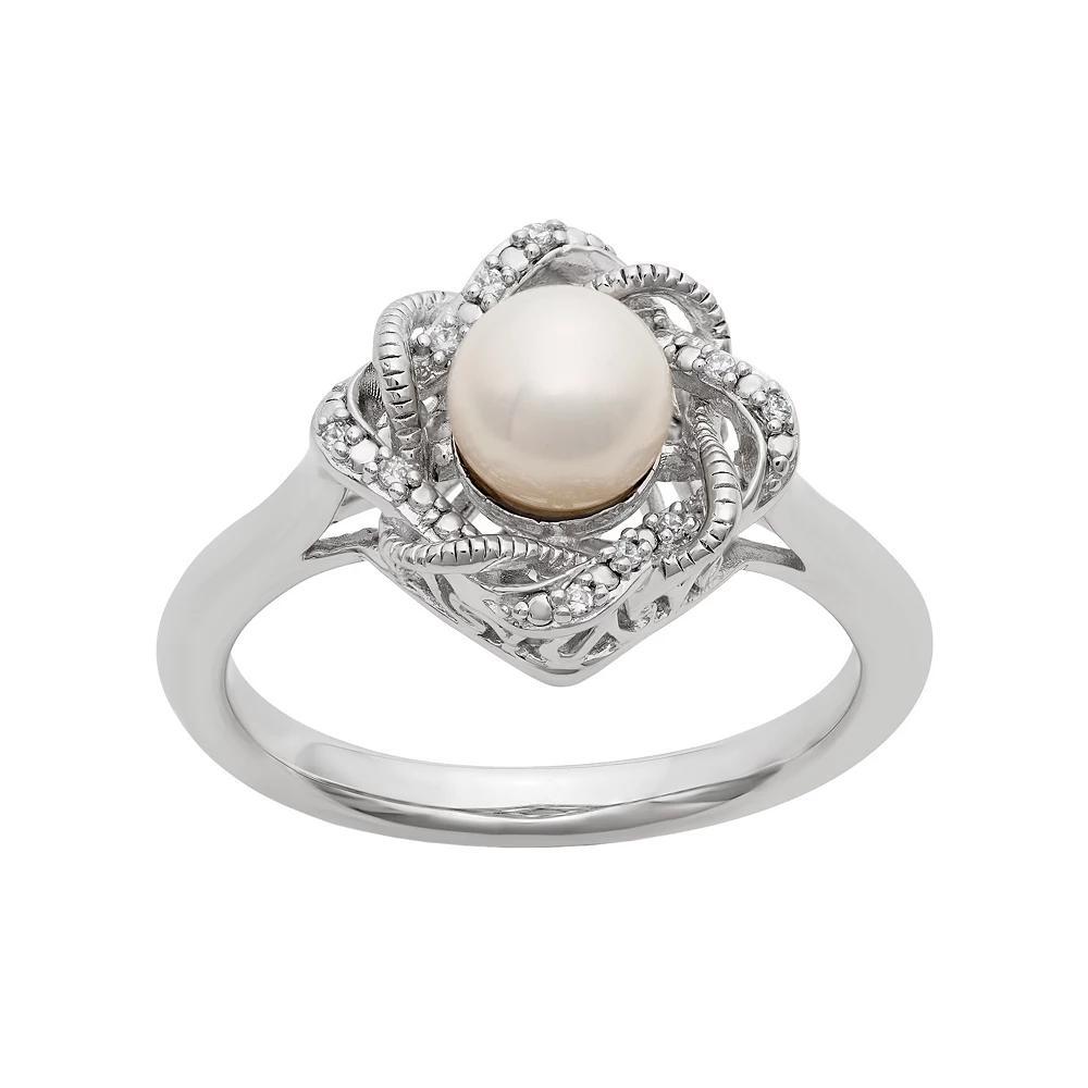 Simply Vera Vera Wang Freshwater Cultured Pearl & Diamond Accent Sterling Silver Twist Ring, Womens White Product Image