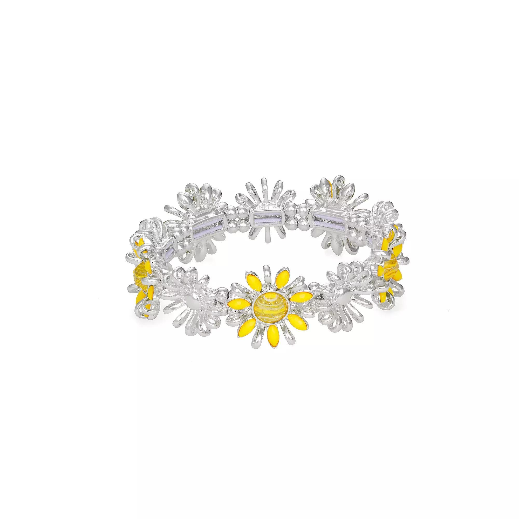 Napier Silver Tone Yellow Flower Stretch Bracelet, Womens Product Image