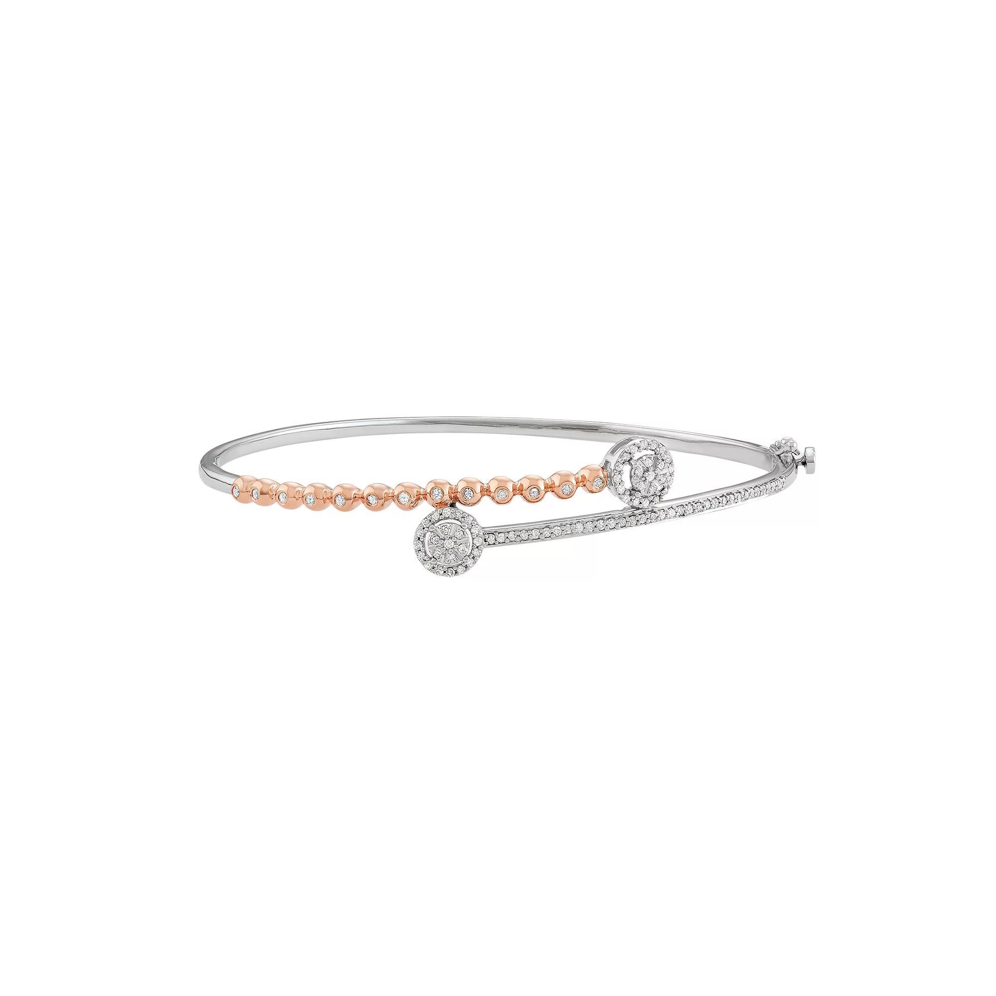 Two Tone Sterling Silver 1/2 Carat T.W. Diamond Bypass Bangle Bracelet, Women's Product Image