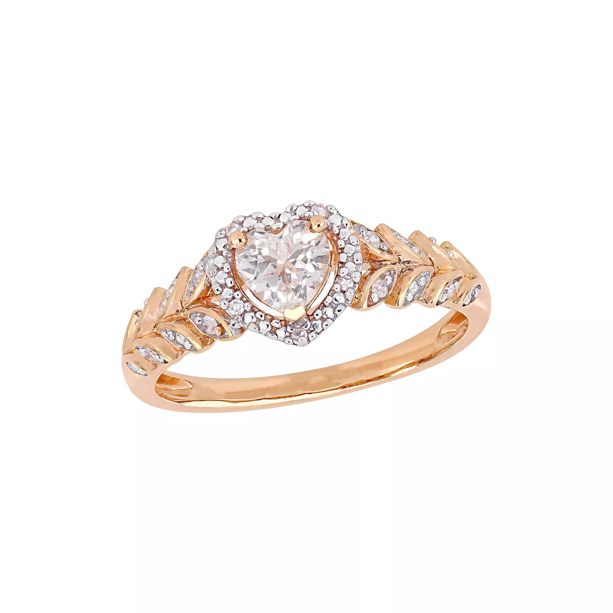 Stella Grace 10K Gold Gemstone & Diamond Accent Heart Ring, Women's, Size: 5, Created White Blue Product Image