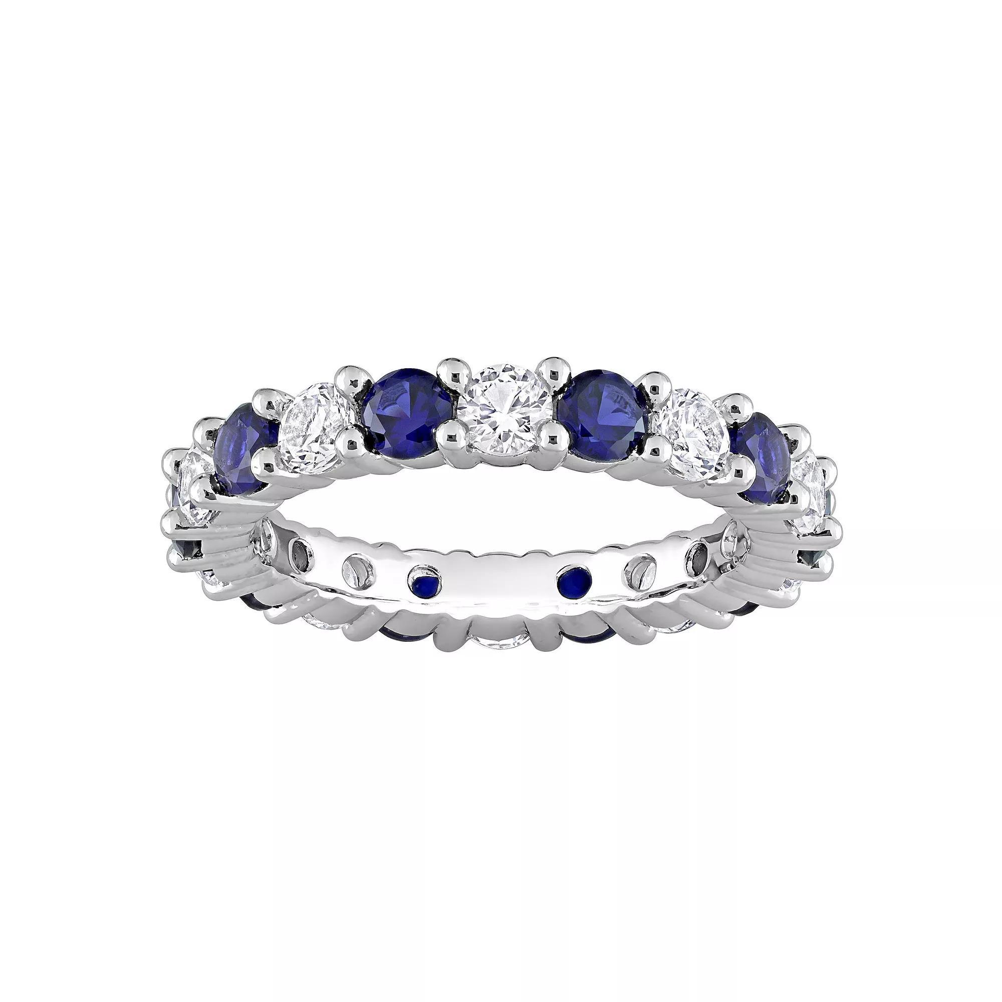 Stella Grace Sterling Silver Lab-Created Blue & White Sapphire Eternity Ring, Women's, Size: 9 Product Image