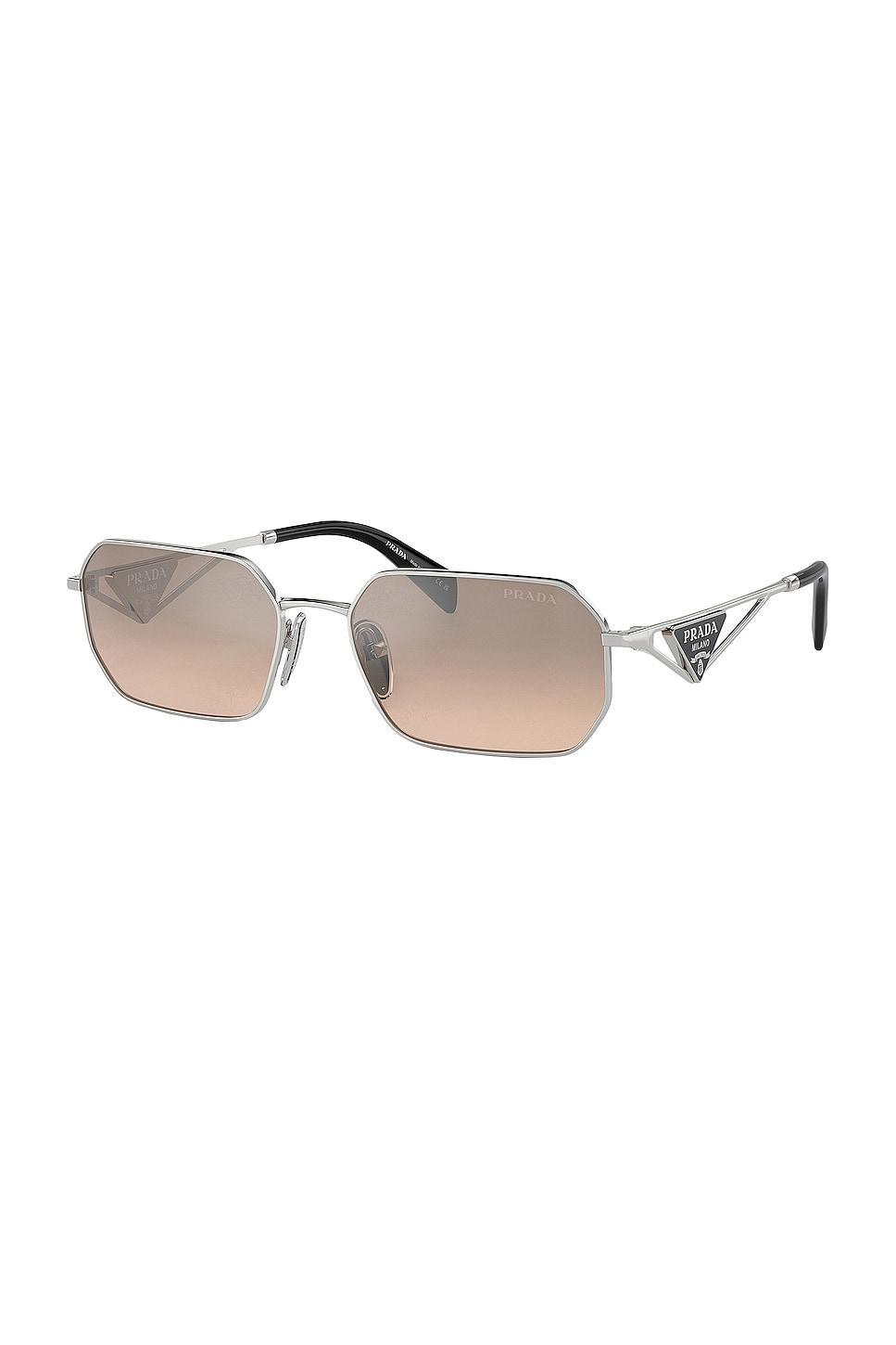 PRADA Geometric Steel Rectangle Sunglasses In Pale Gold Product Image