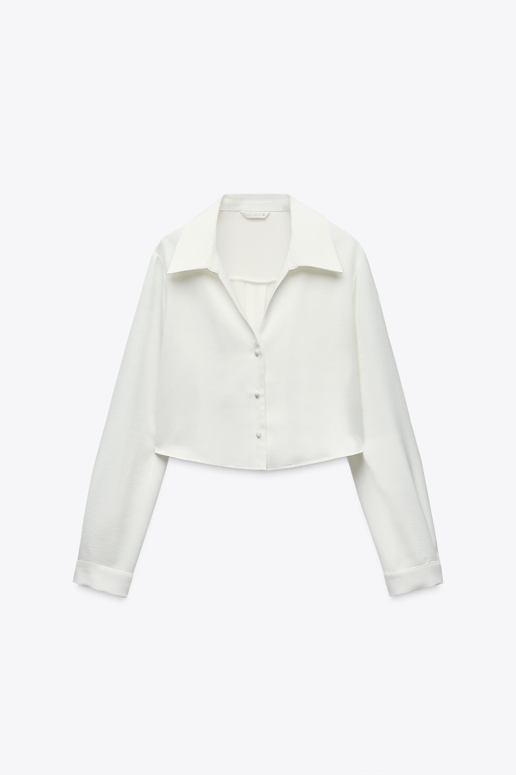 SATIN EFFECT CROPPED SHIRT Product Image