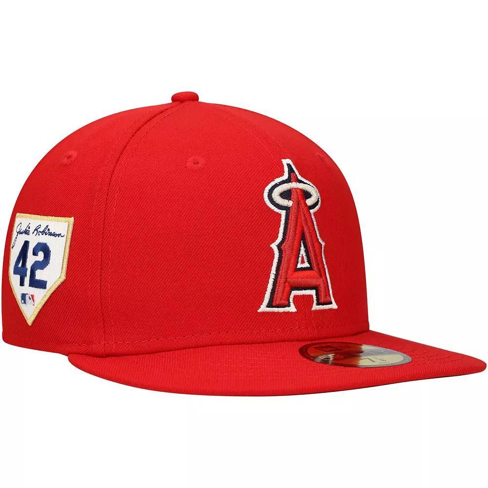 Men's New Era Red Los Angeles Angels Jackie Robinson Day Side Patch 59FIFTY Fitted Hat, Size: 6 7/8 Product Image