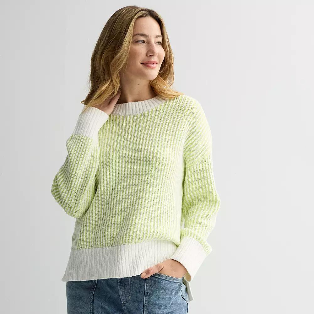 Women's Sonoma Goods For Life® Ribbed Colorblock Crewneck Sweater, Size: XS, Lime And Ivory Product Image