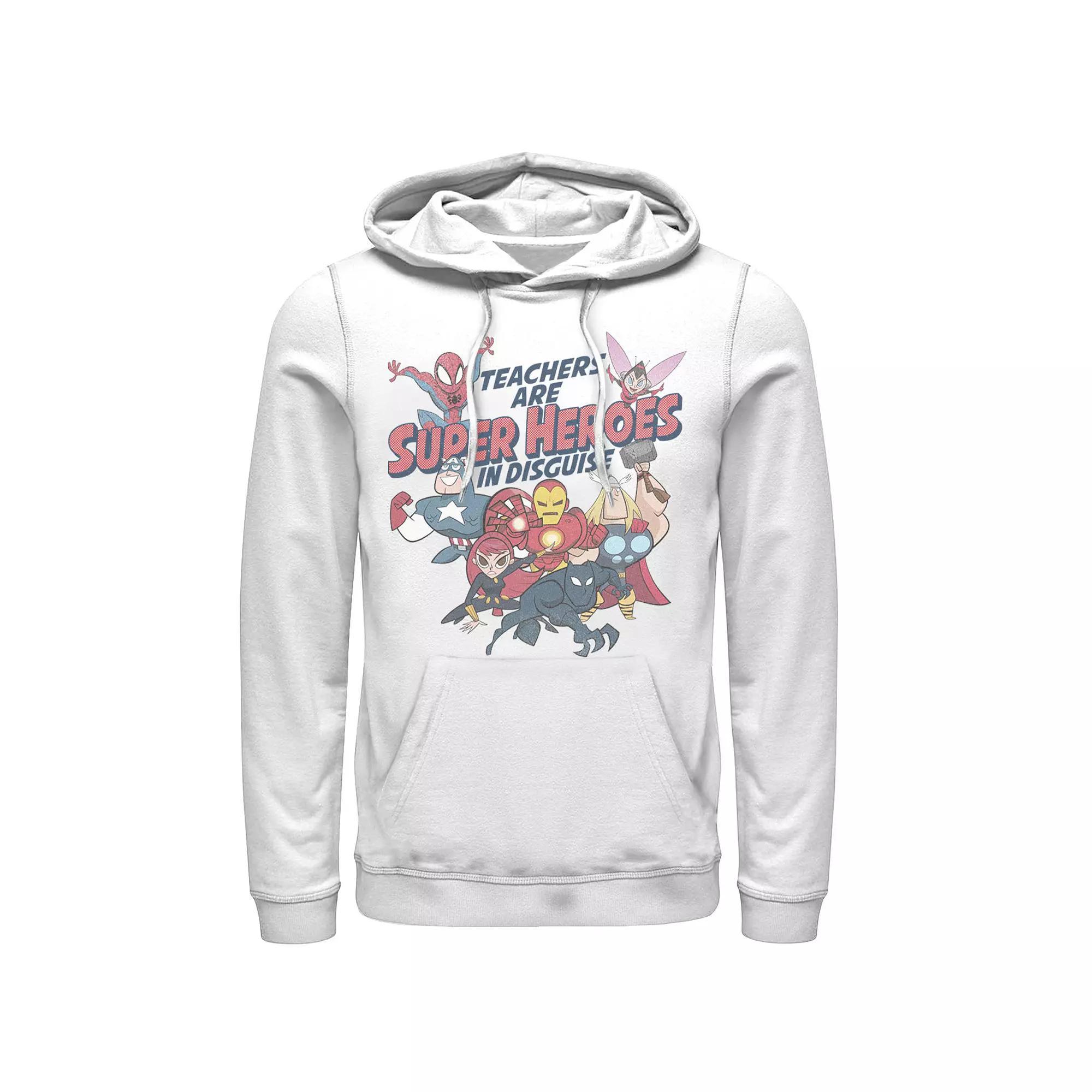 Men's Marvel Group Shot Teachers Are Super Heroes Hoodie, Size: Medium, White Product Image