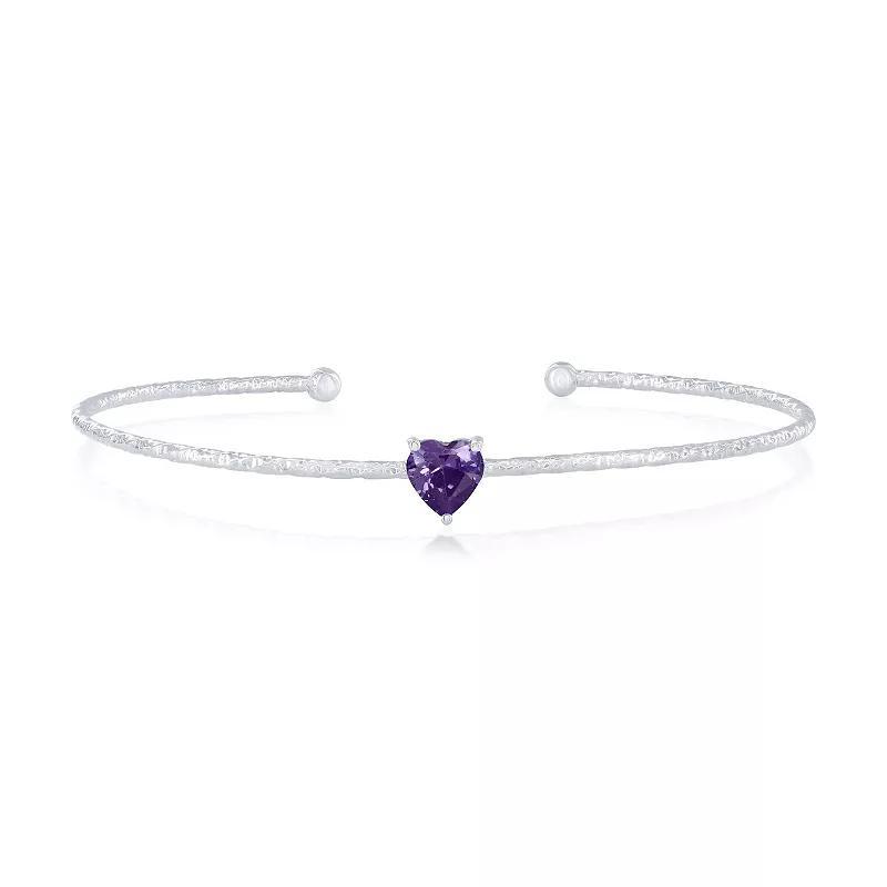 Argento Bella Sterling Silver Cubic Zirconia Birthstone Heart Bangle Bracelet, Women's, Size: 7", February Product Image