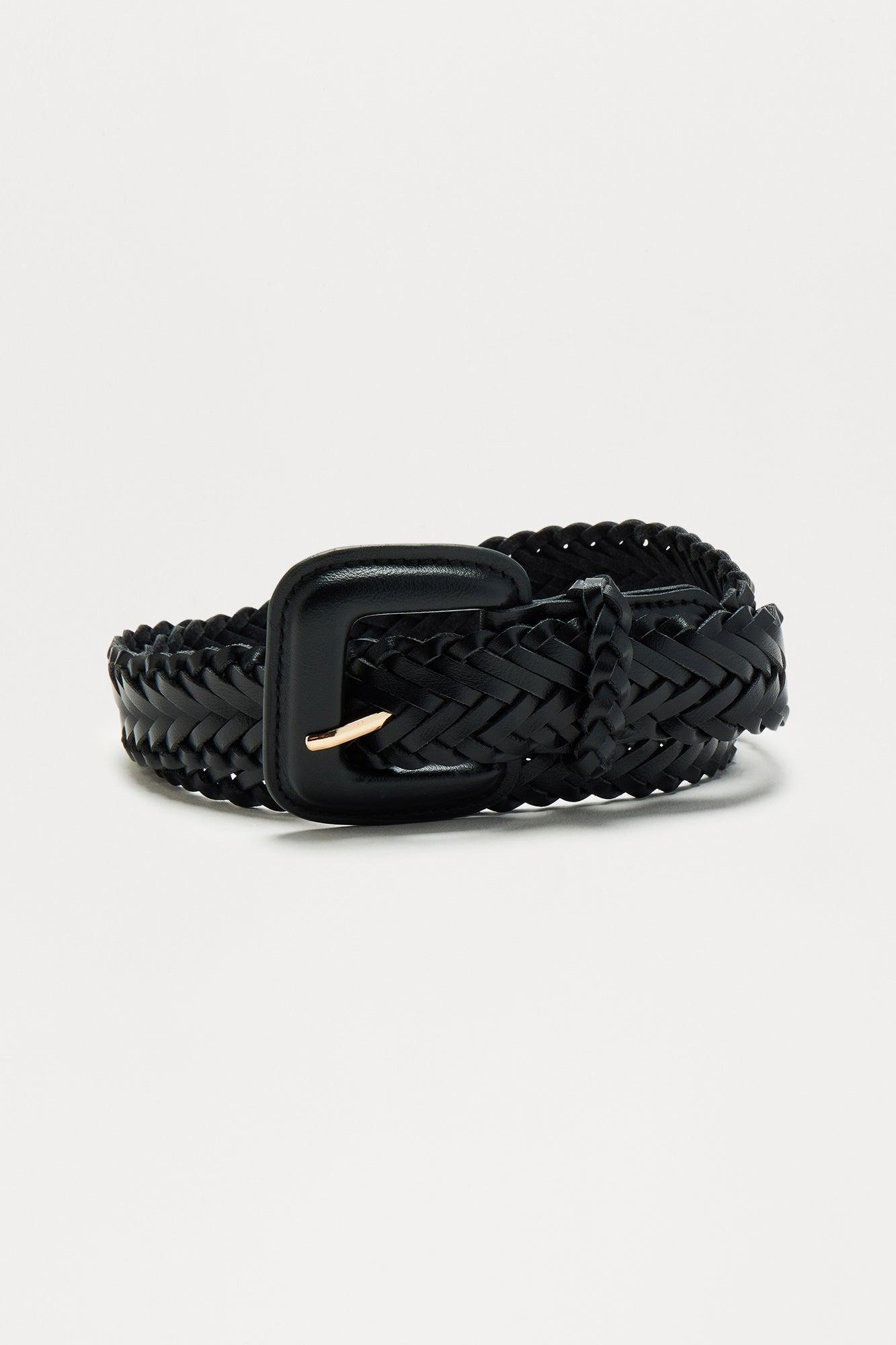 Braided Faux Leather Belt - Black Product Image