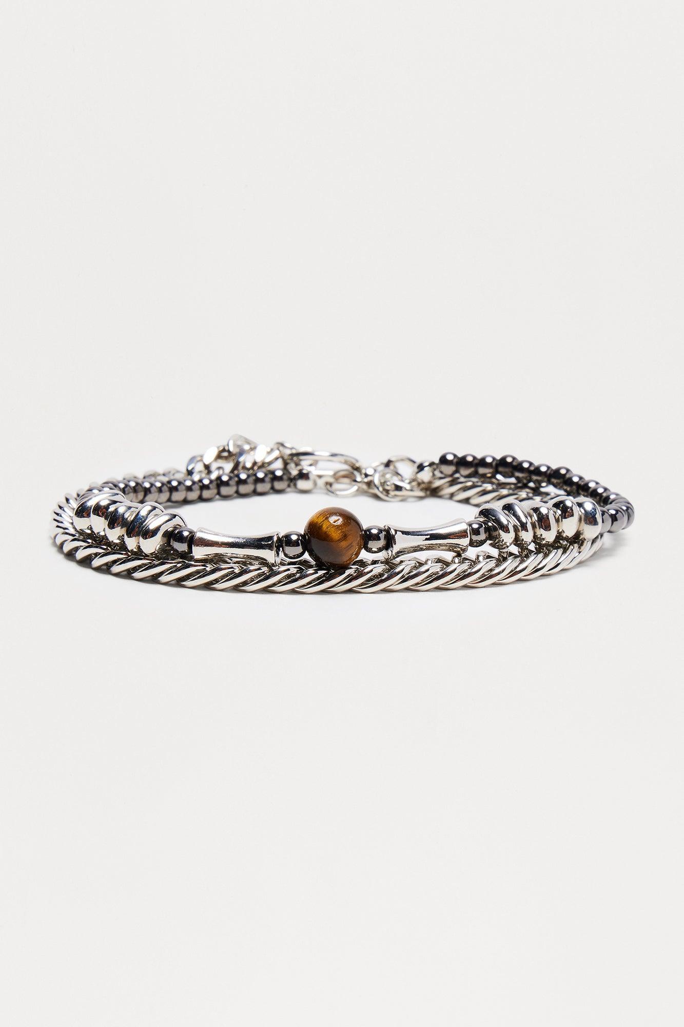 Chasing Link Bracelet Set - Silver Product Image