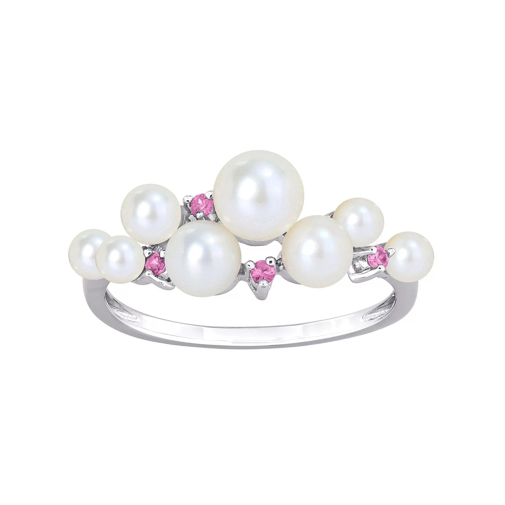 Stella Grace Sterling Silver Pink Sapphire & Freshwater Cultured Pearl Fashion Ring, Women's, Size: 5 Product Image