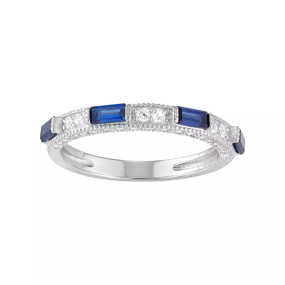 Sterling Silver Lab-Created White & Blue Sapphire Anniversary Ring, Women's, Size: 6 Product Image