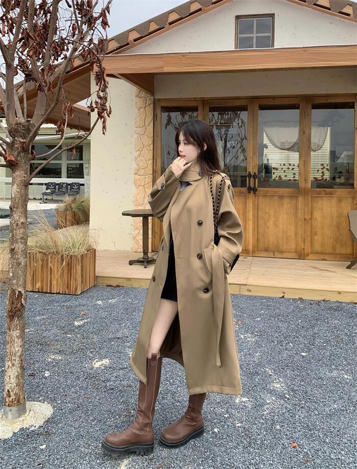 Plain Double-Breasted Trench Coat Product Image