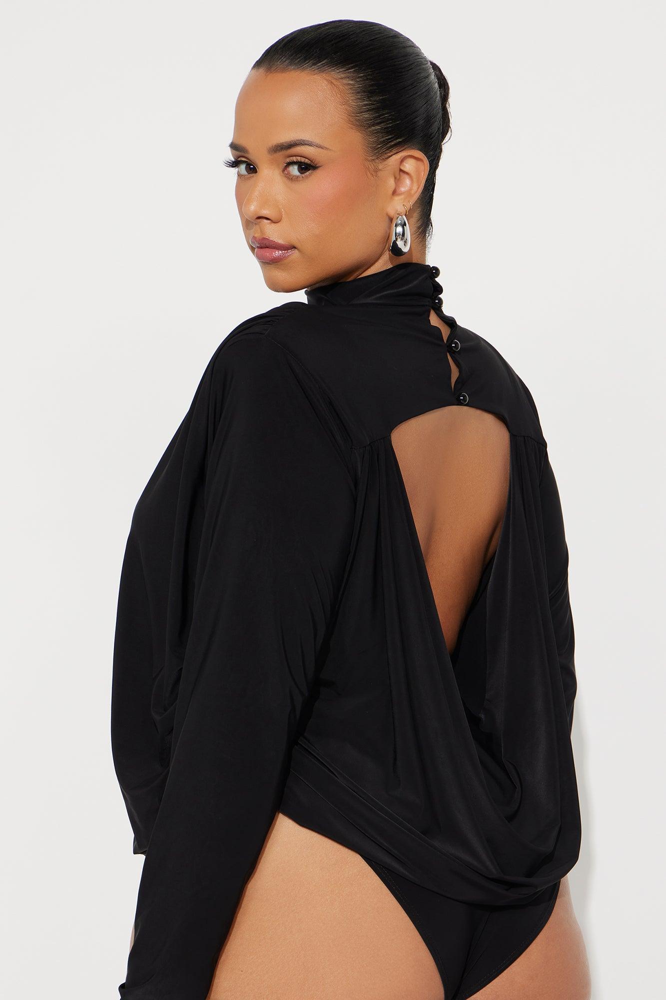 Isabella Shoulder Pads Cowl Back Bodysuit - Black Product Image