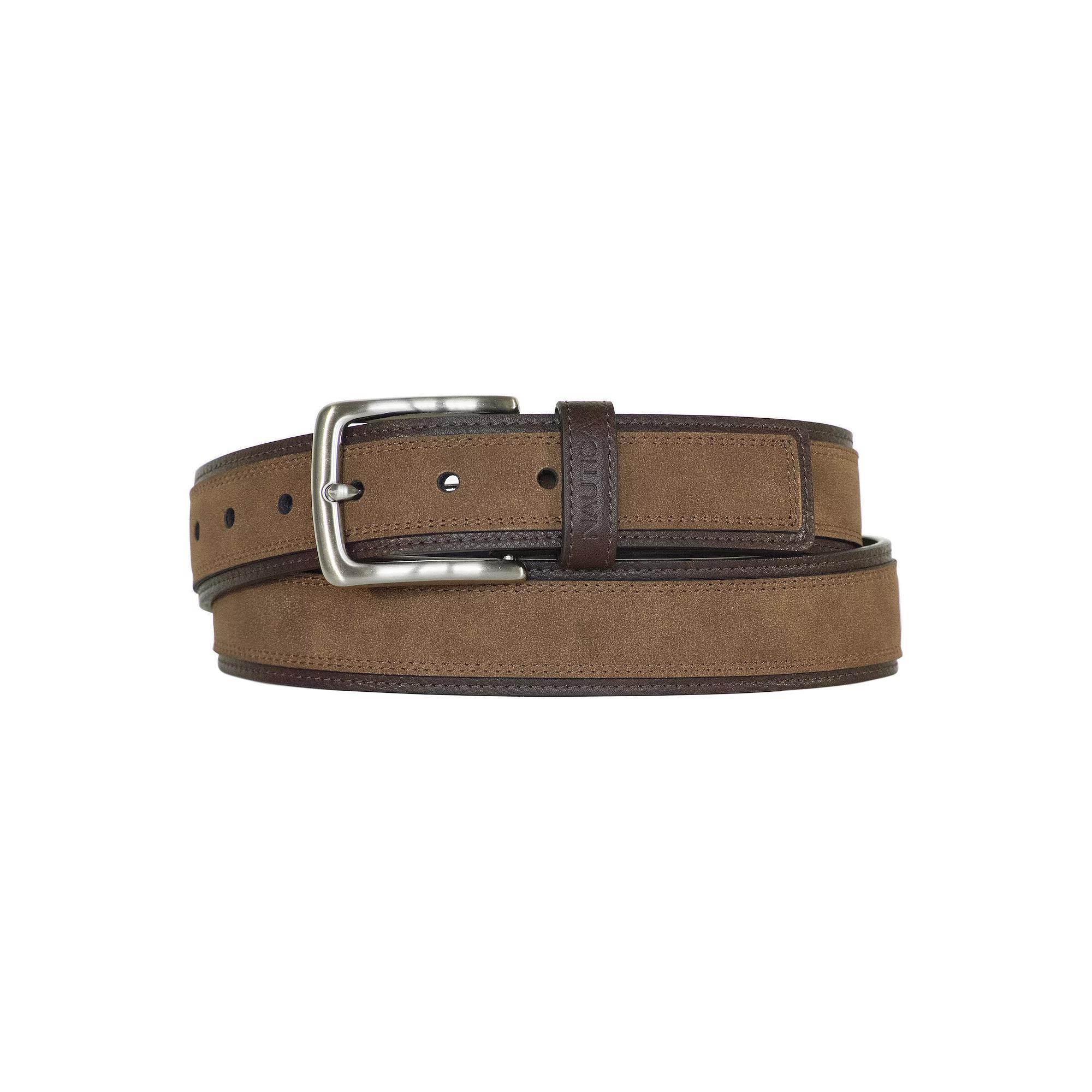Men's Nautica Casual Overlay Leather Belt, Size: 44, Brown Product Image