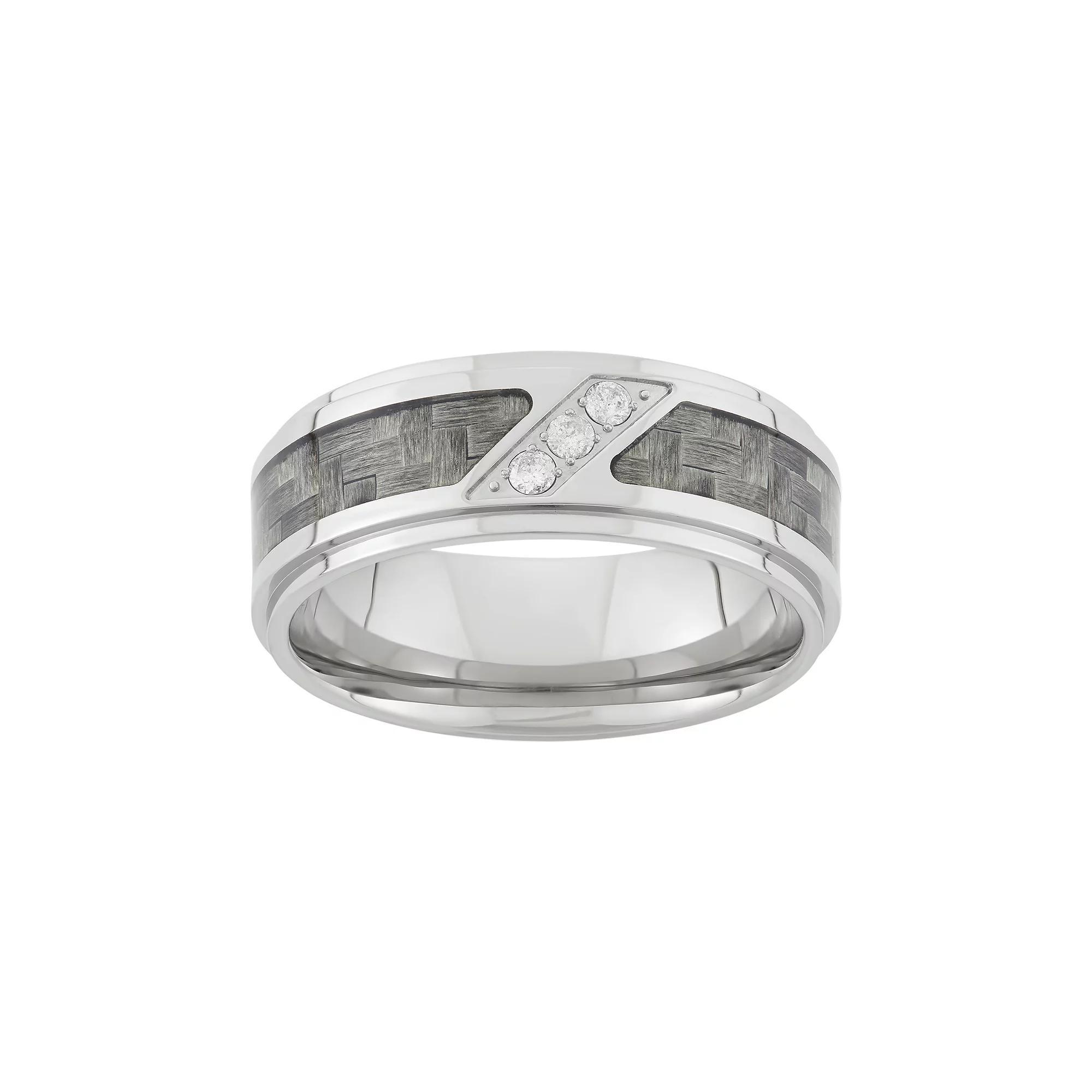 1/10 Carat T.W. Diamond Stainless Steel and Carbon Fiber Wedding Band - Men, Men's, Size: 14, Two Tone Product Image