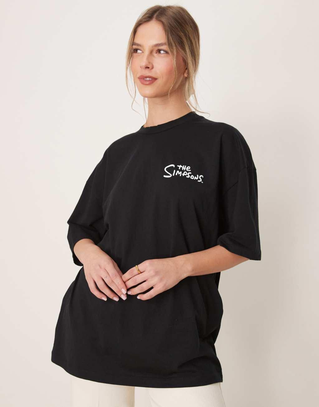 ASOS DESIGN oversized licensed T-shirt with The Simpsons prints in black Product Image
