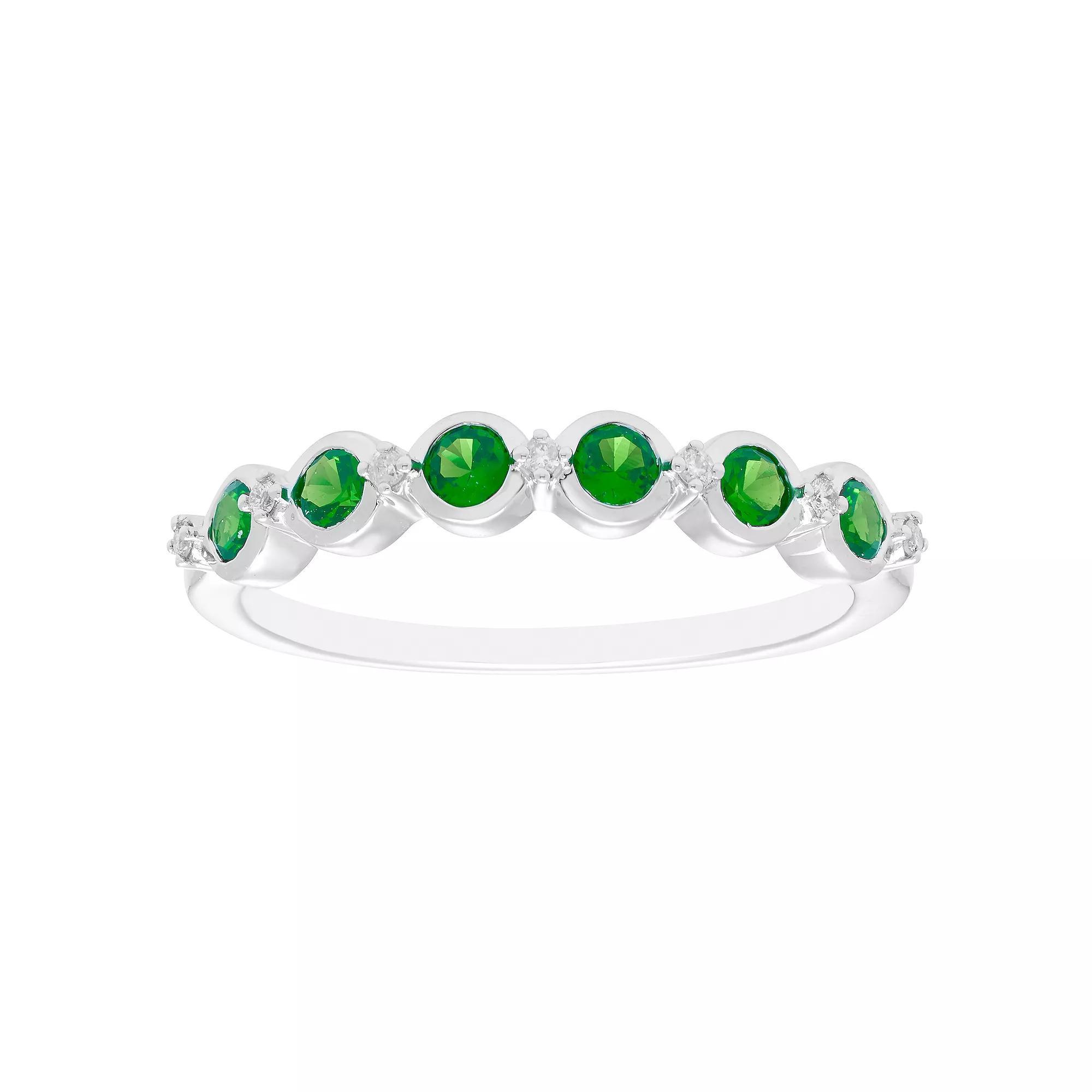 Boston Bay Diamonds Sterling Silver Gemstone & 1/10 Carat T.W. Diamond Stacking Ring, Women's, Size: 8, Created Green Product Image