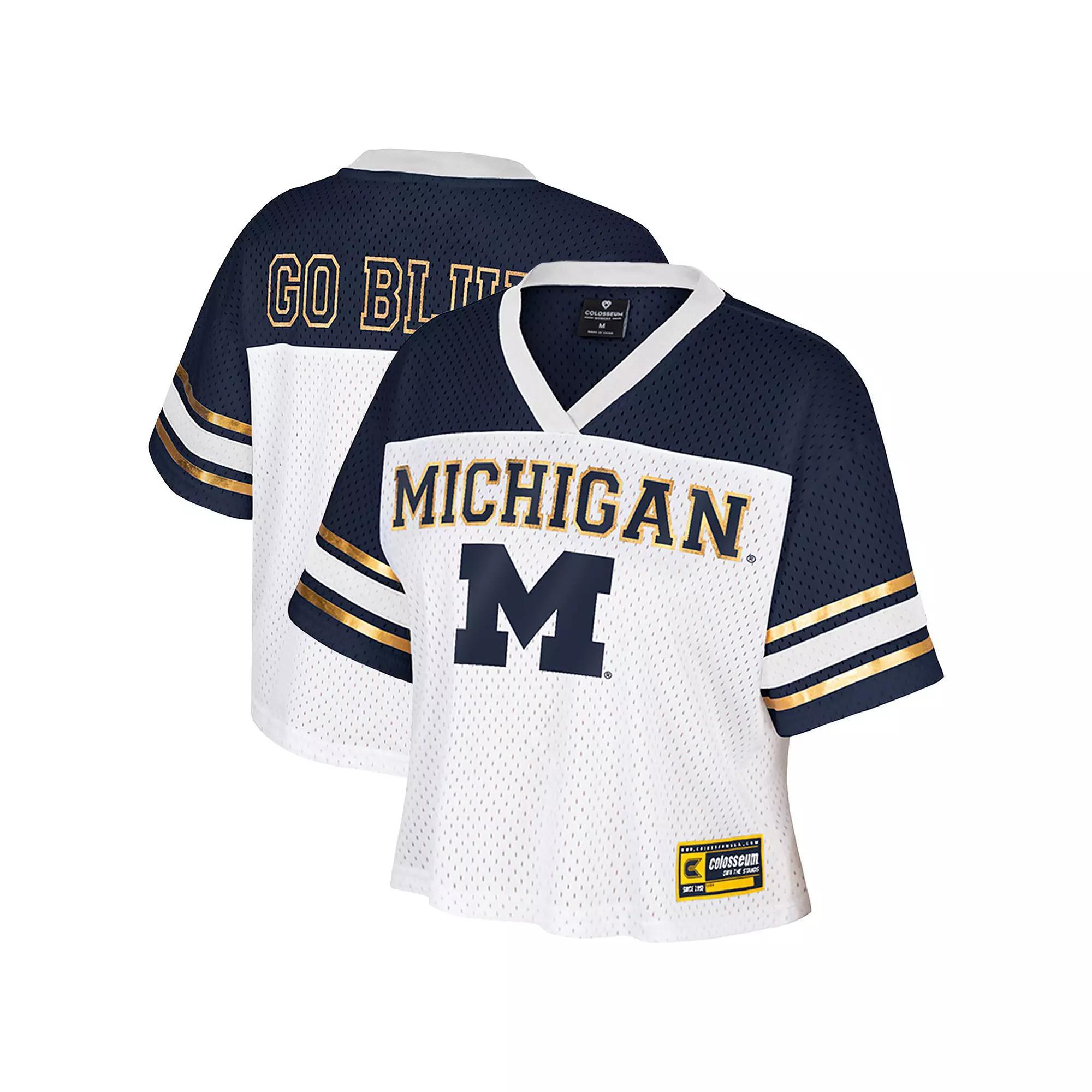 Women's Colosseum  White Michigan Wolverines Treasure Cropped Football Jersey, Size: XXL Product Image