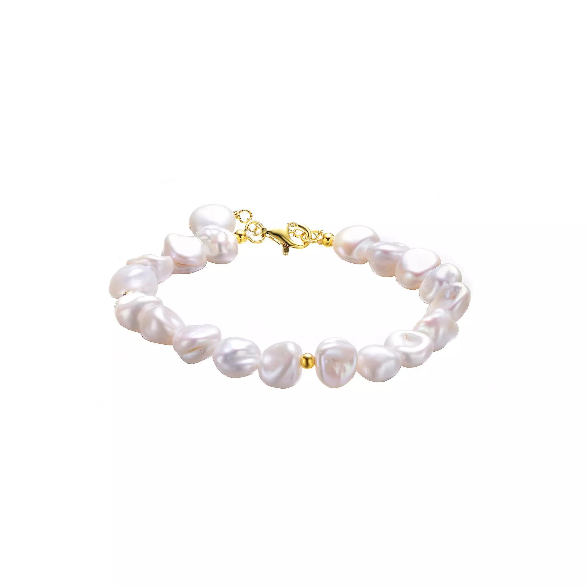 14k Gold Over Sterling Silver Freshwater Cultured Pearl Bracelet, Womens Gold Tone Product Image