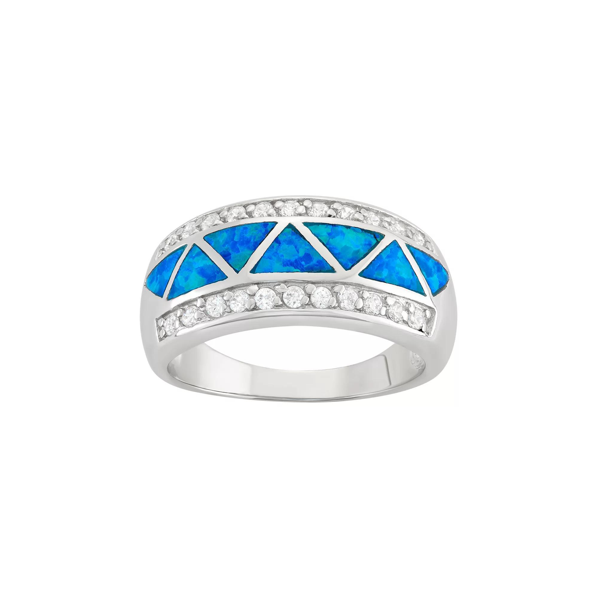 Cubic Zirconia & Lab-Created Blue Opal Sterling Silver Ring, Women's, Size: 6 Product Image