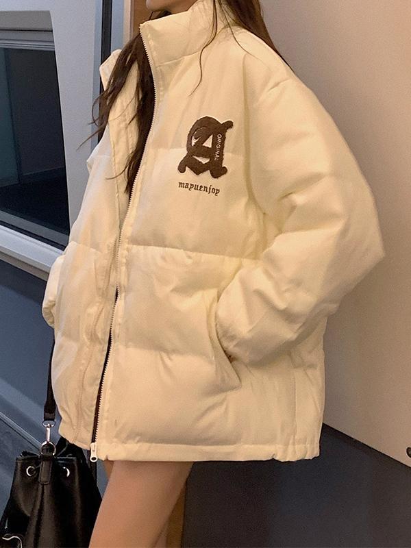 Vintage Letter Embroidered Collar Neck Jacket Product Image