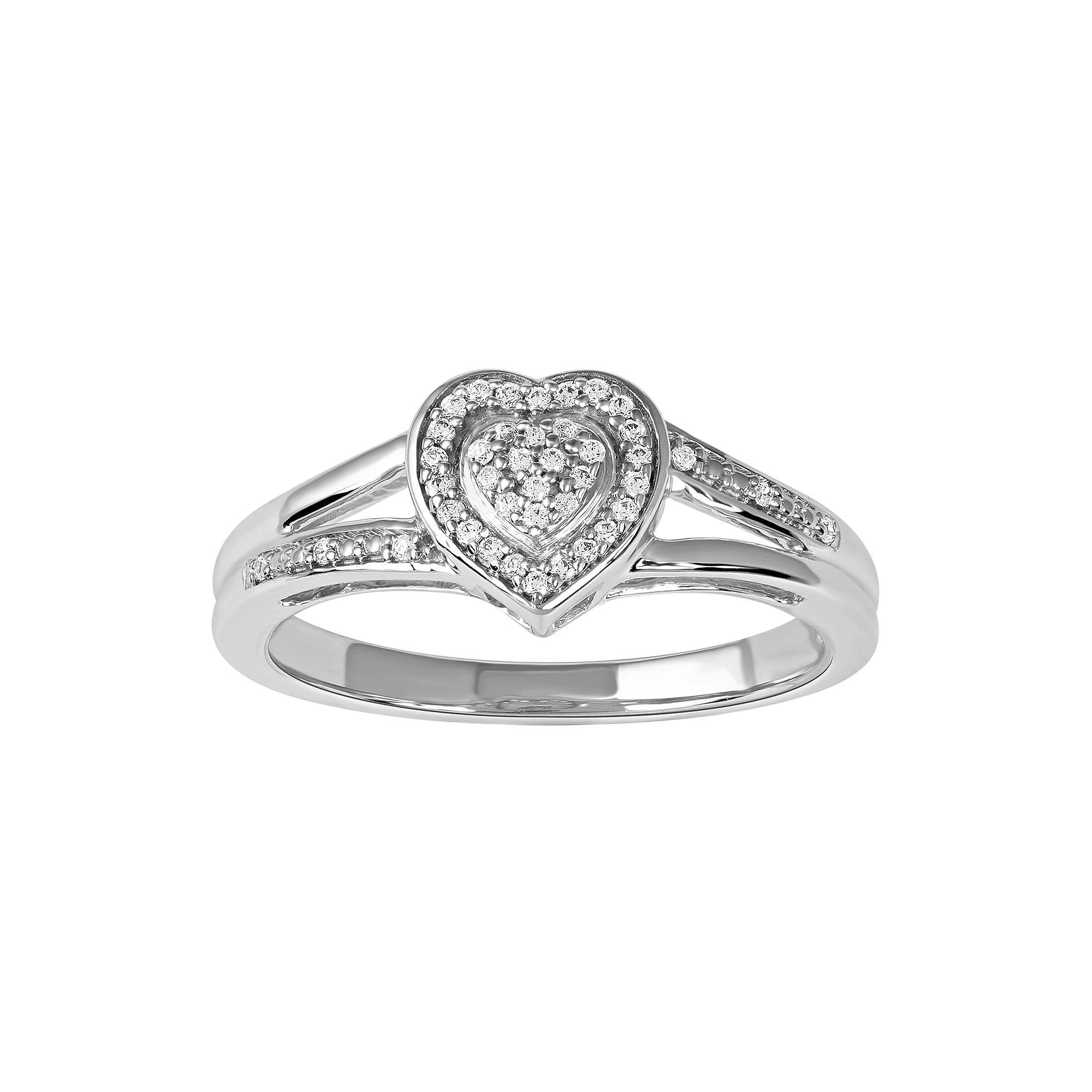 DeCouer Sterling Silver 1/10 Carat T.W. Diamond Heart Promise Ring, Women's, Size: 6, Gold Tone Product Image
