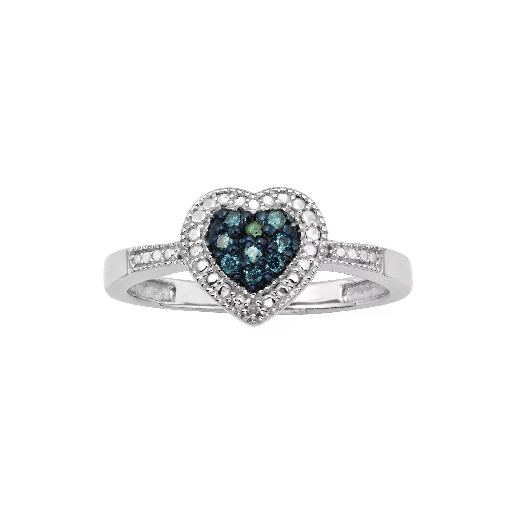 Jewelexcess Sterling Silver 1/10-ct. T.W. Blue and White Diamond Heart Ring, Women's, Size: 8 Product Image