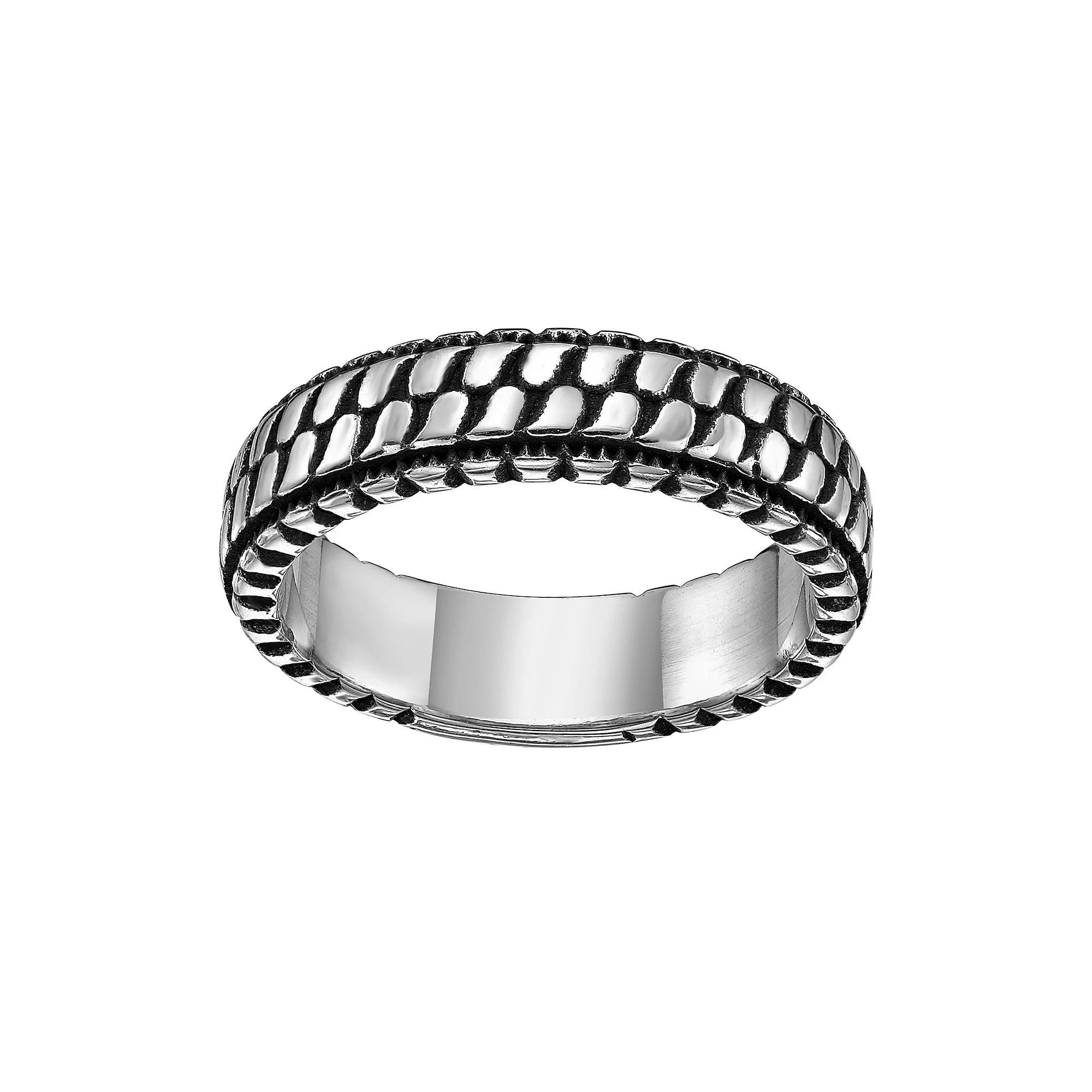 LYNX Men's Black Ion Plated Stainless Steel Tire Ring, Size: 8, Multi Product Image