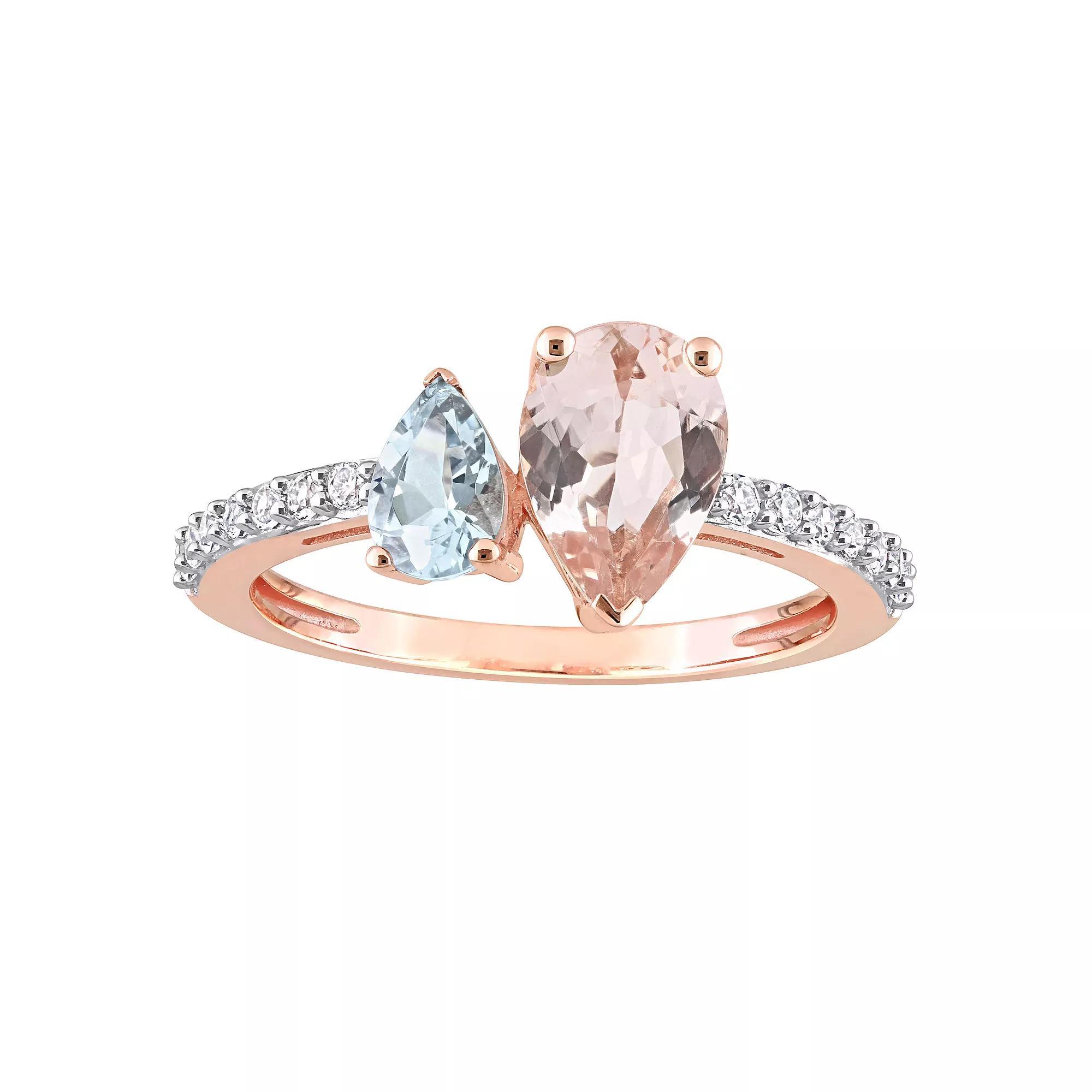 Stella Grace 10k Rose Gold Morganite, Aquamarine & White Topaz Ring, Women's, Size: 6 Product Image