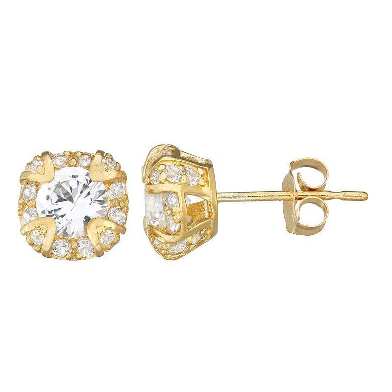 Designs by Gioelli 10k Gold Gemstone Round Halo Stud Earrings, Women's, Swiss Blue Topaz Product Image