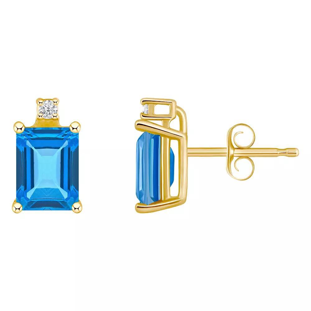 Celebration Gems 14k Gold Gemstone & Diamond Accent Stud Earrings, Women's, London Blue Topaz Product Image