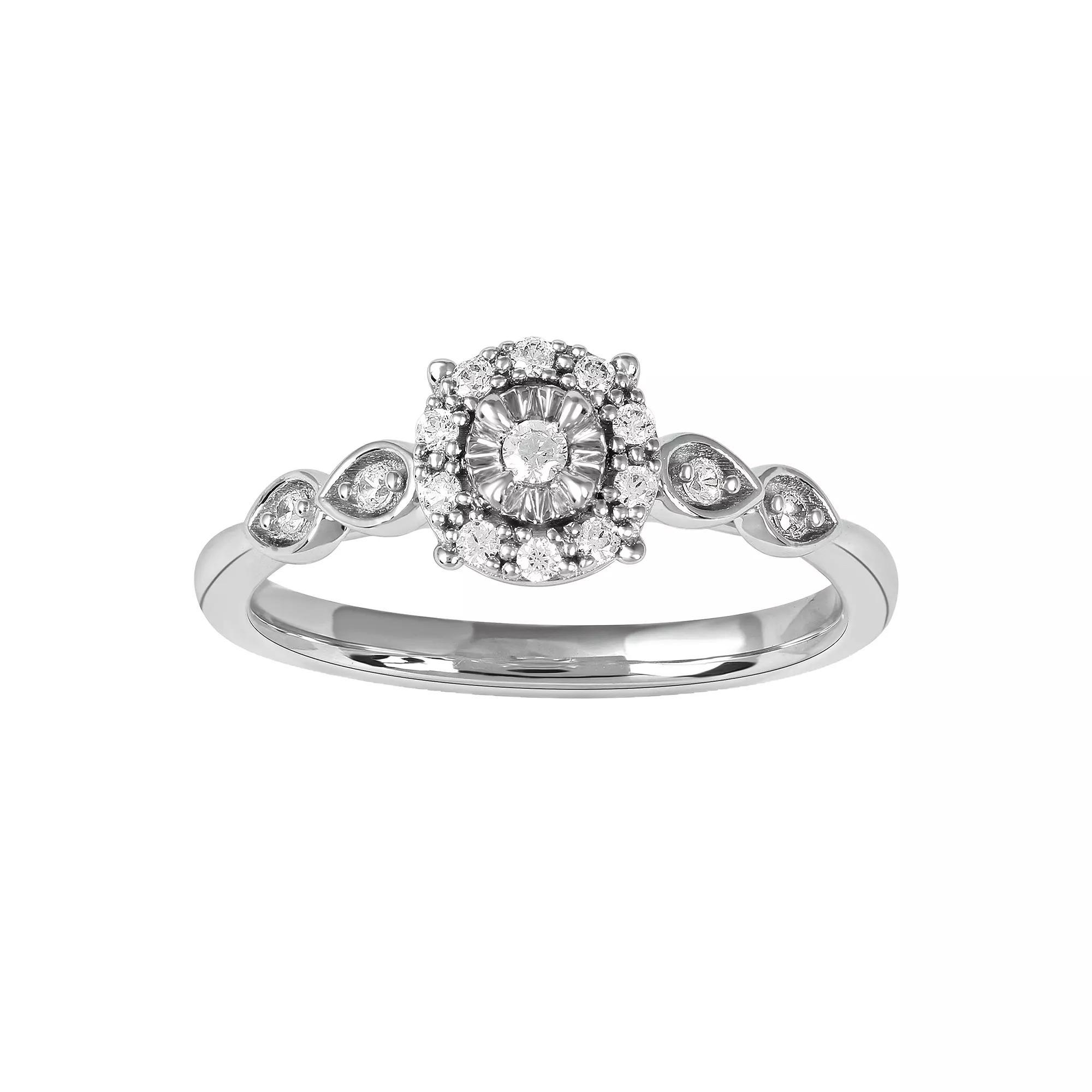 DeCouer Sterling Silver 1/6 Carat T.W. Diamond Halo Promise Ring, Women's, Size: 9, Silver Tone Product Image
