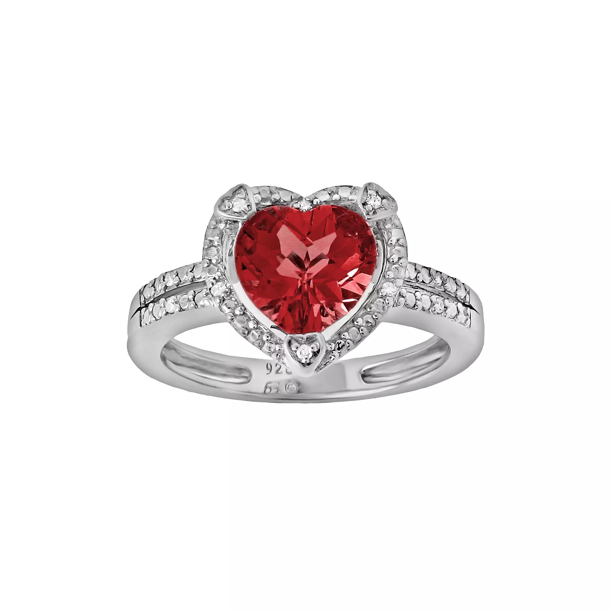 Gemminded Sterling Silver Lab-Created Ruby and Diamond Accent Heart Frame Ring, Women's, Size: 6, Red Product Image