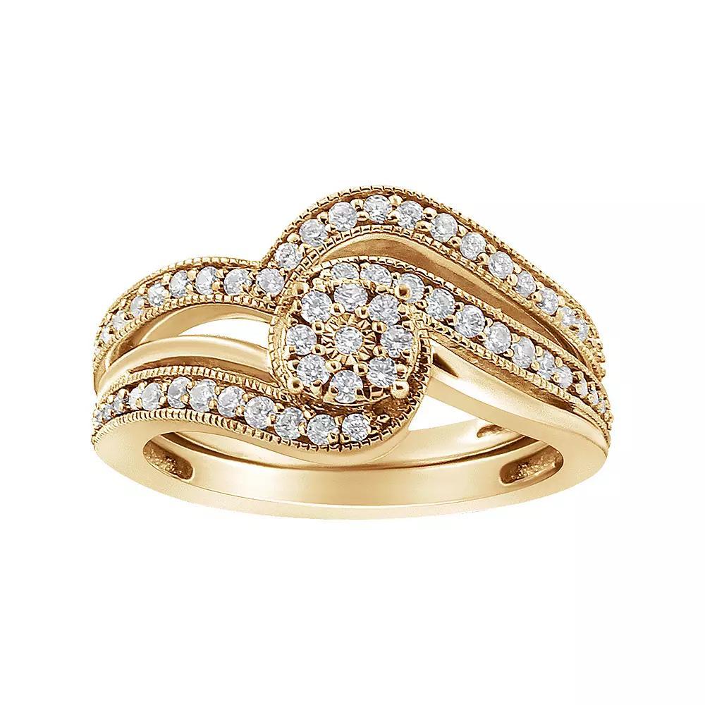 Haus of Brilliance 14k Gold Over Silver 1/3 Carat T.W. Diamond Bypass Vintage Engagement Ring Set, Women's, Size: 11, Gold Tone Product Image