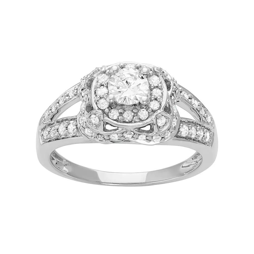 14k White Gold 1 Carat T.W. Diamond Tiered Halo Engagement Ring, Women's, Size: 9 Product Image