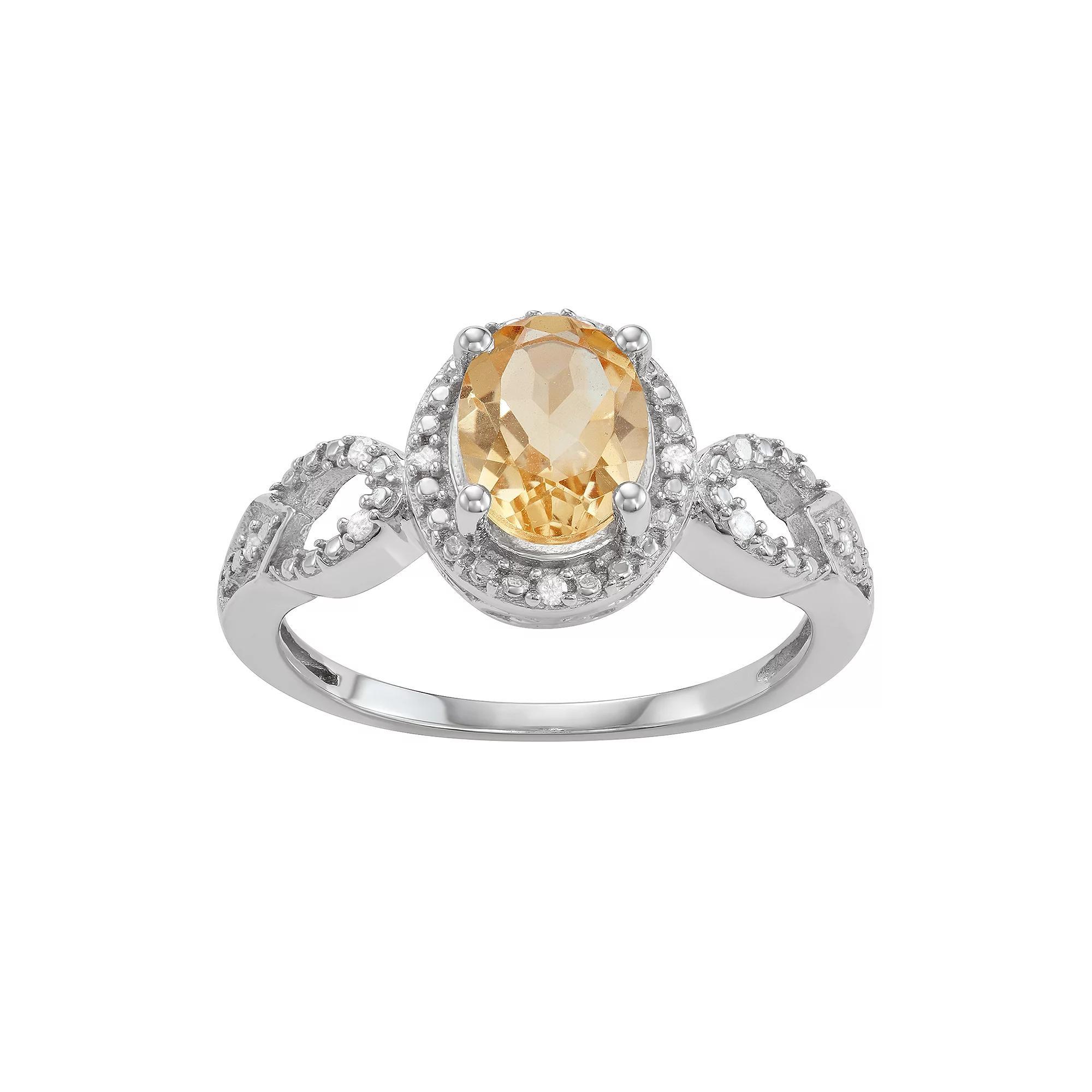 Jewelexcess Sterling Silver 1 1/10 C.T.W Citrine & Diamond Accent Ring, Women's, Size: 8, Silvertone Product Image