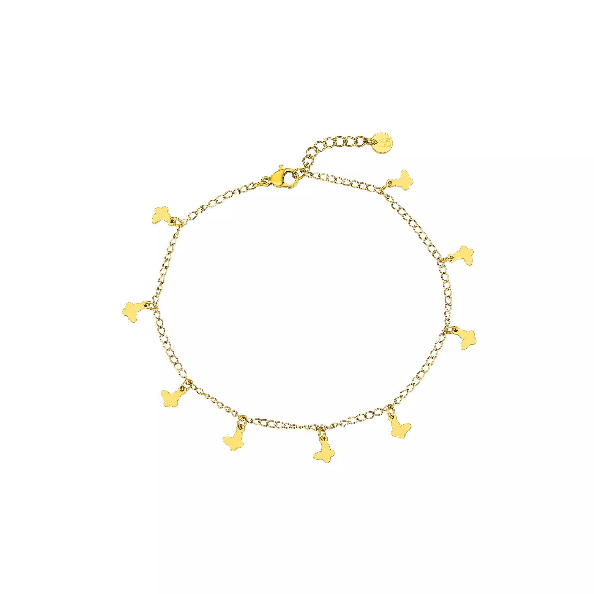 Aqua Moda Waterproof Gold Tone Stainless Steel Butterfly Anklet, Women's, Size: 9-10" ADJ Product Image