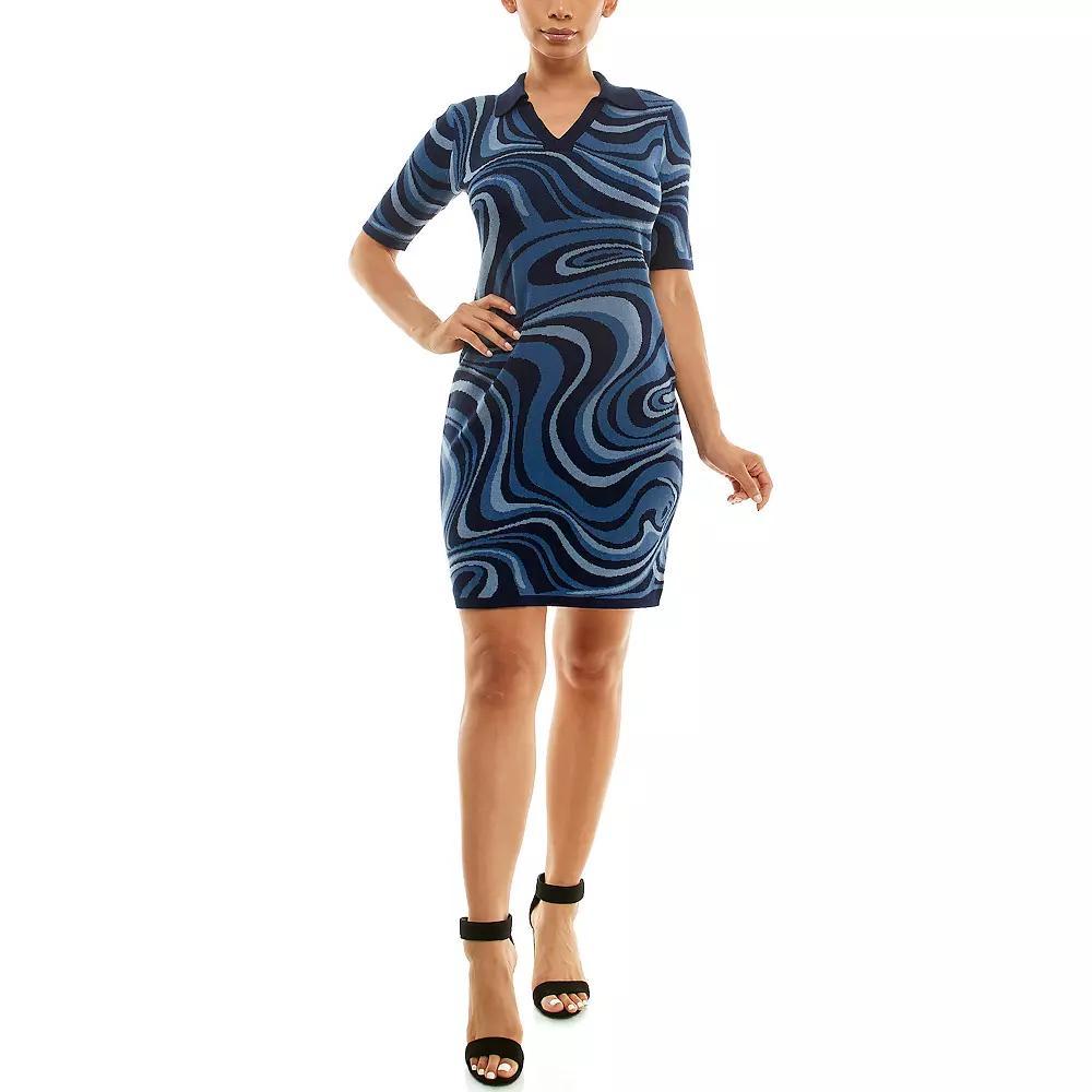 Women's Nina Leonard Marble Swirl Sweater Dress, Size: Medium, Black Ivory Team Product Image
