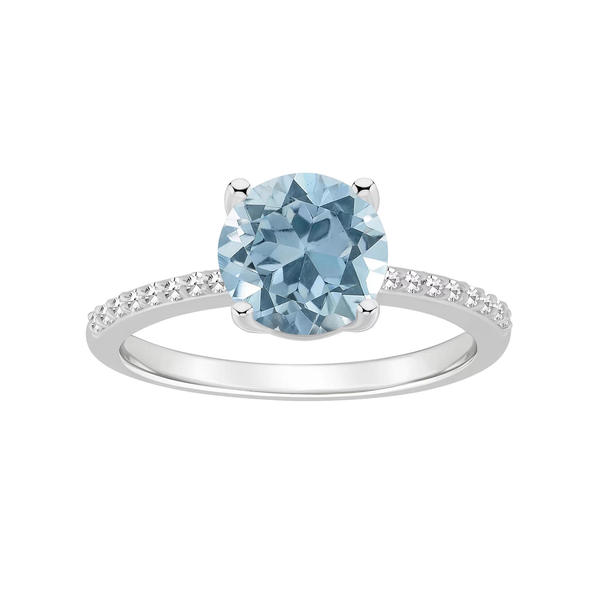 Alyson Layne Sterling Silver 8 mm Round Gemstone & 1/10 Carat T.W. Diamond Ring, Women's, Size: 5, Blue Topaz Product Image