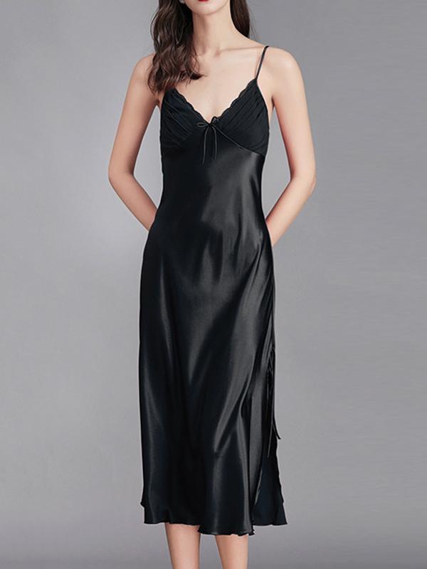 Loose Sleeveless Solid Color Spaghetti-Neck Babydolls Nightdress Pajama Product Image