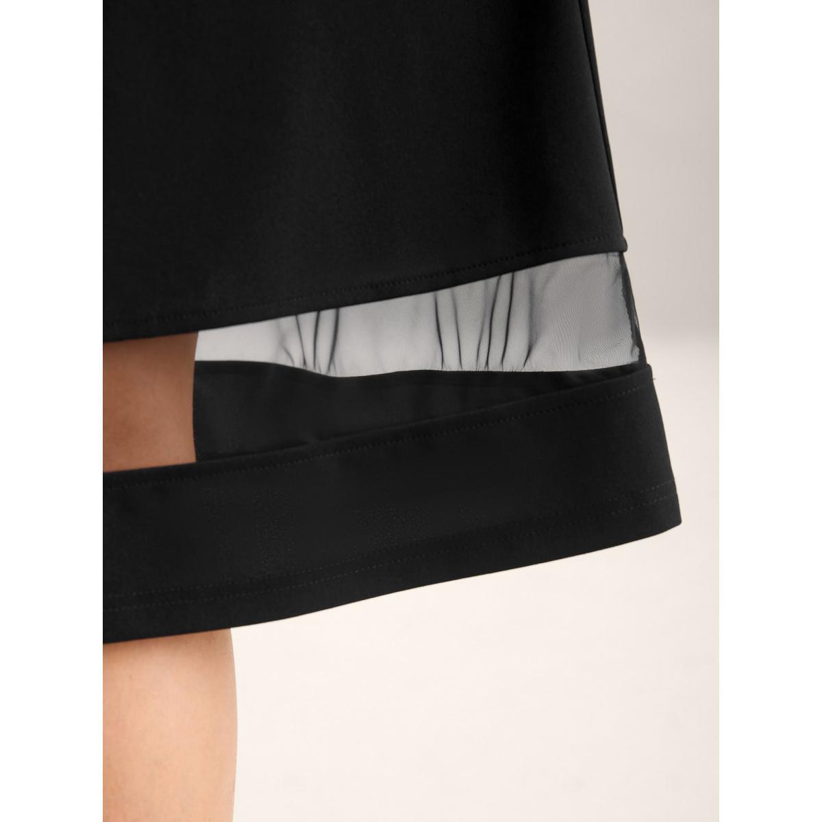 Plus Size Sheer Hem Flared Plain Midi Skirt Women Black Formal See through Bodycon Low stretch Slanted pocket Party Skirts BloomChic 10/M Product Image