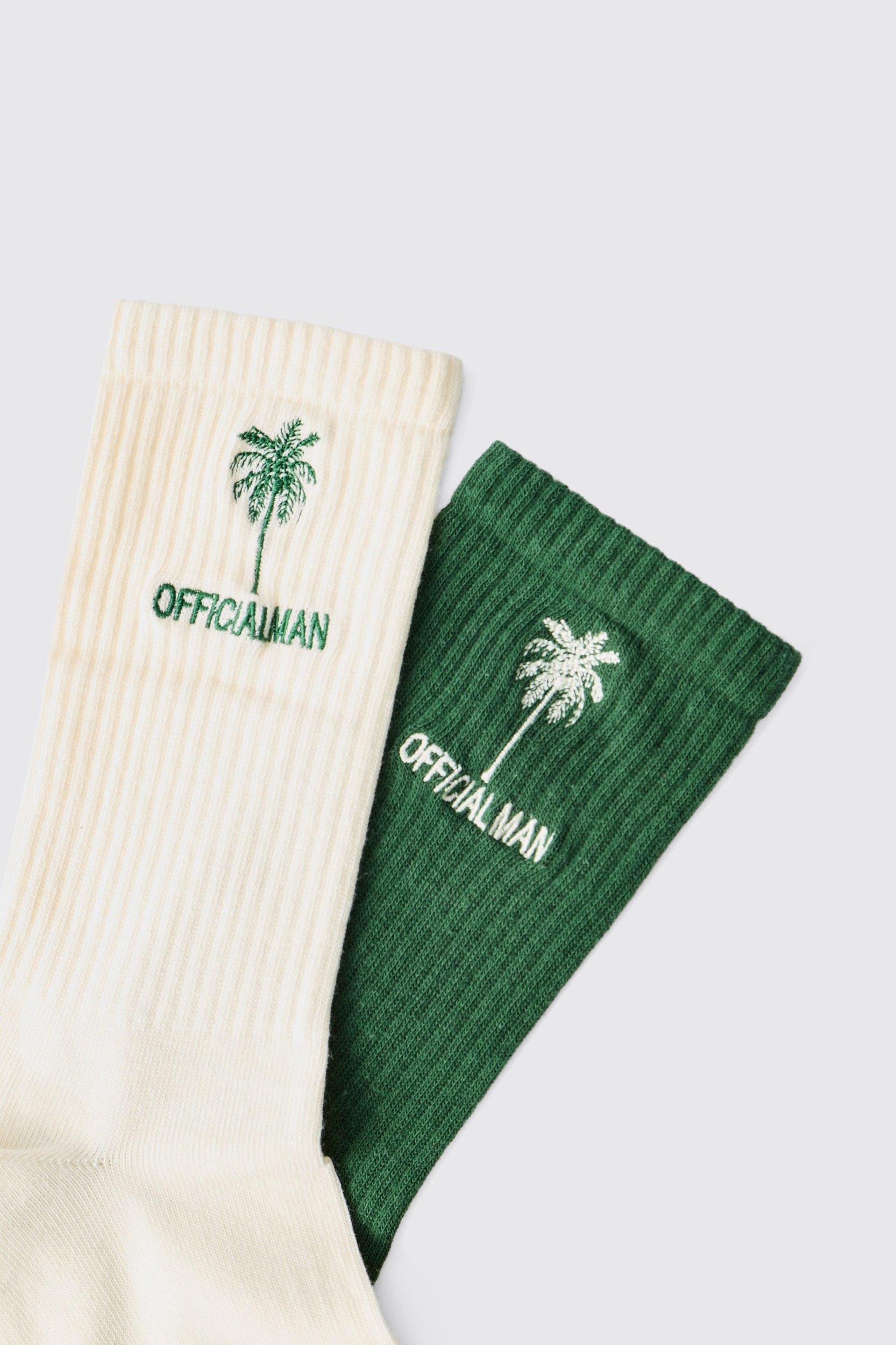 Multi 2 Pack Official Man Palm Embroidered Sport Socks | boohooMAN USA Product Image