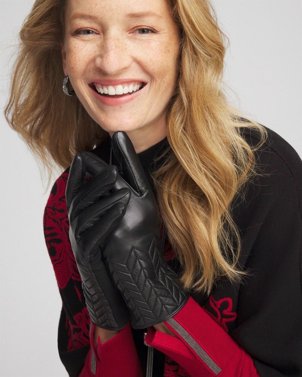 Quilted Black Leather Gloves Product Image