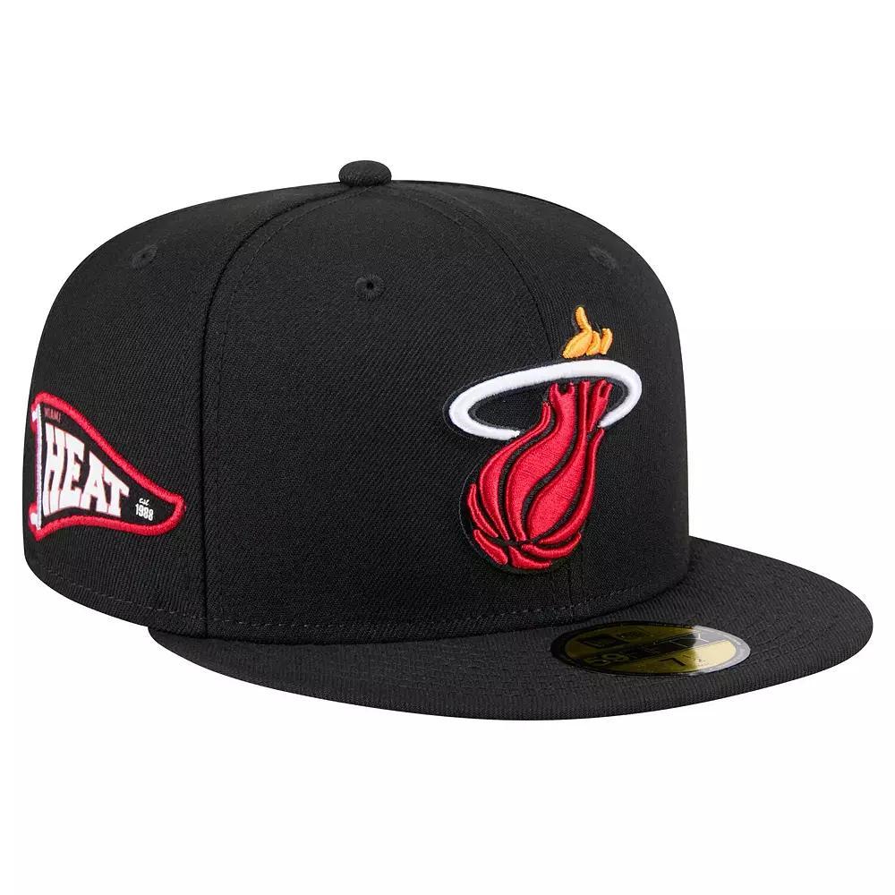 Men's New Era Black Miami Heat Throwback Pennant 59FIFTY Fitted Hat, Size: 7 Product Image