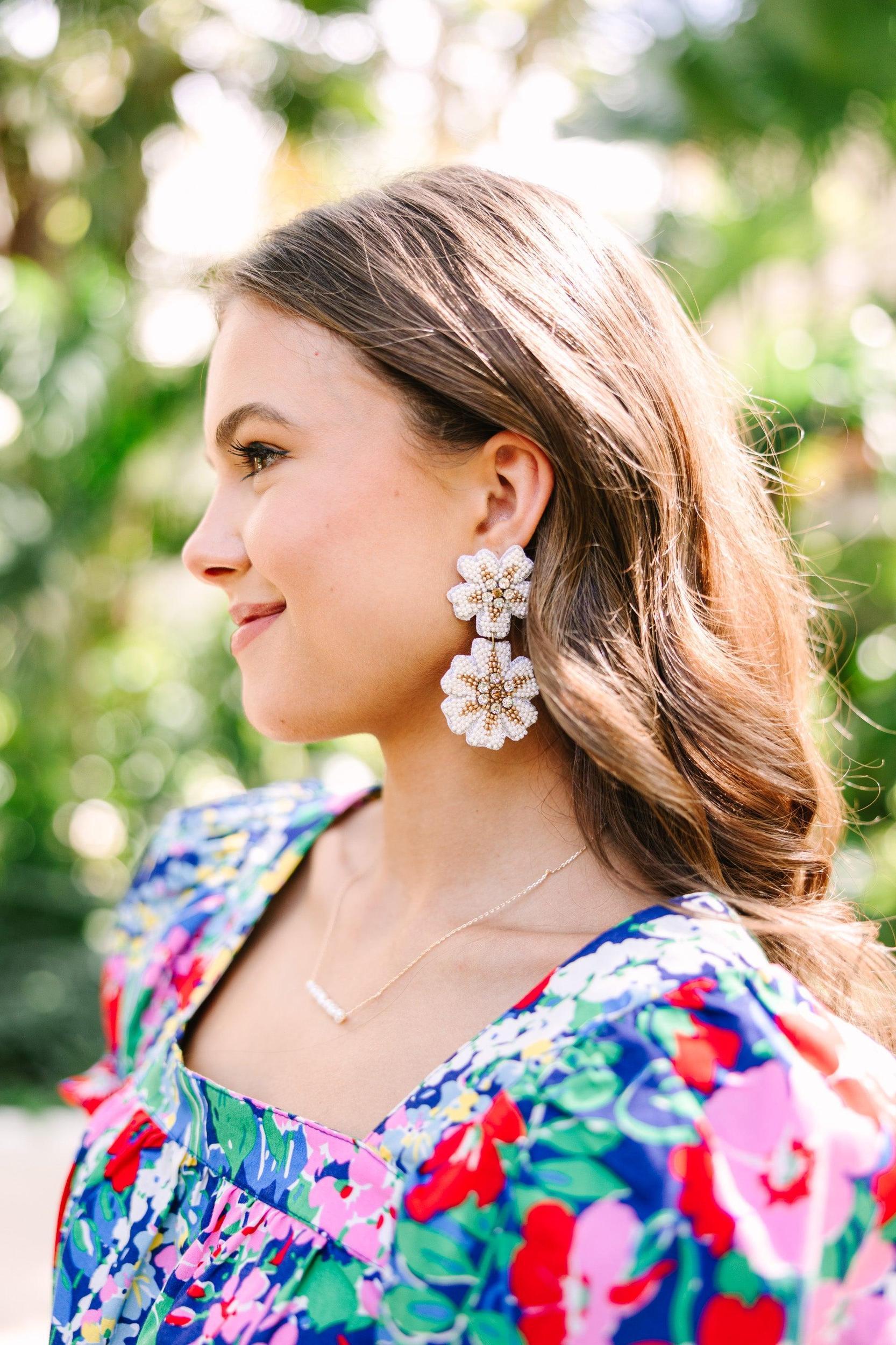 Treasure Jewels: Lily White Beaded Earrings Female Product Image